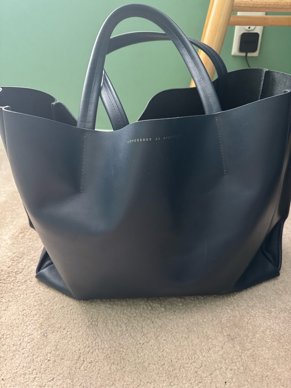Ampersand As Apostrophe Black Leather Tote